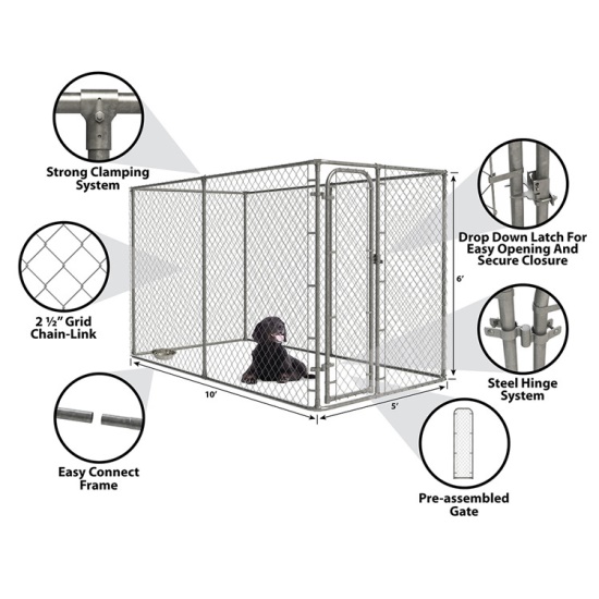 Durable Chain Link Large Dog Kennel Galvanized Outside01