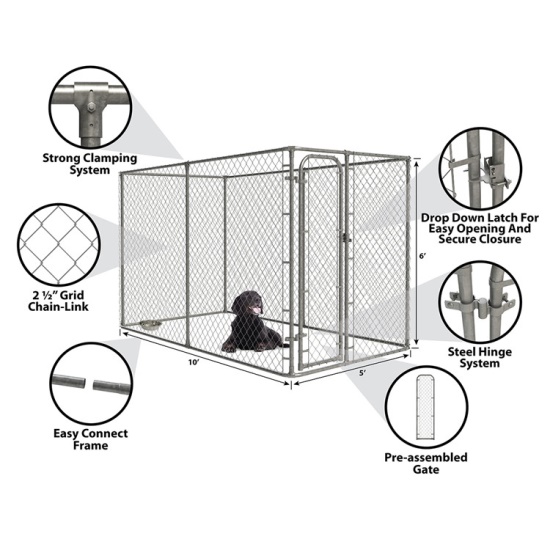 Durable Chain Link Large Dog Kennel Galvanized Outside01