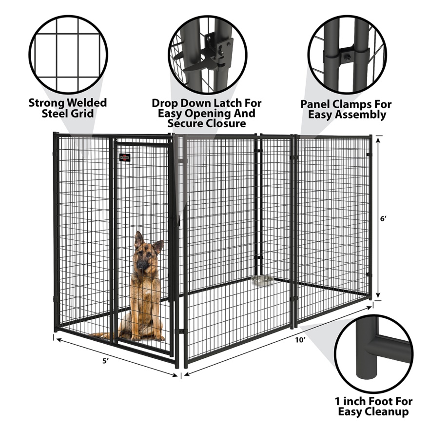 Modular black powder coated steel tube pet crate cages dog boarding kennels06